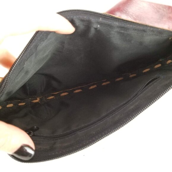 Vintage Boho Leather Brown Clutch Bag With Embossed Mandala Design《309》P - Picture 7 of 7